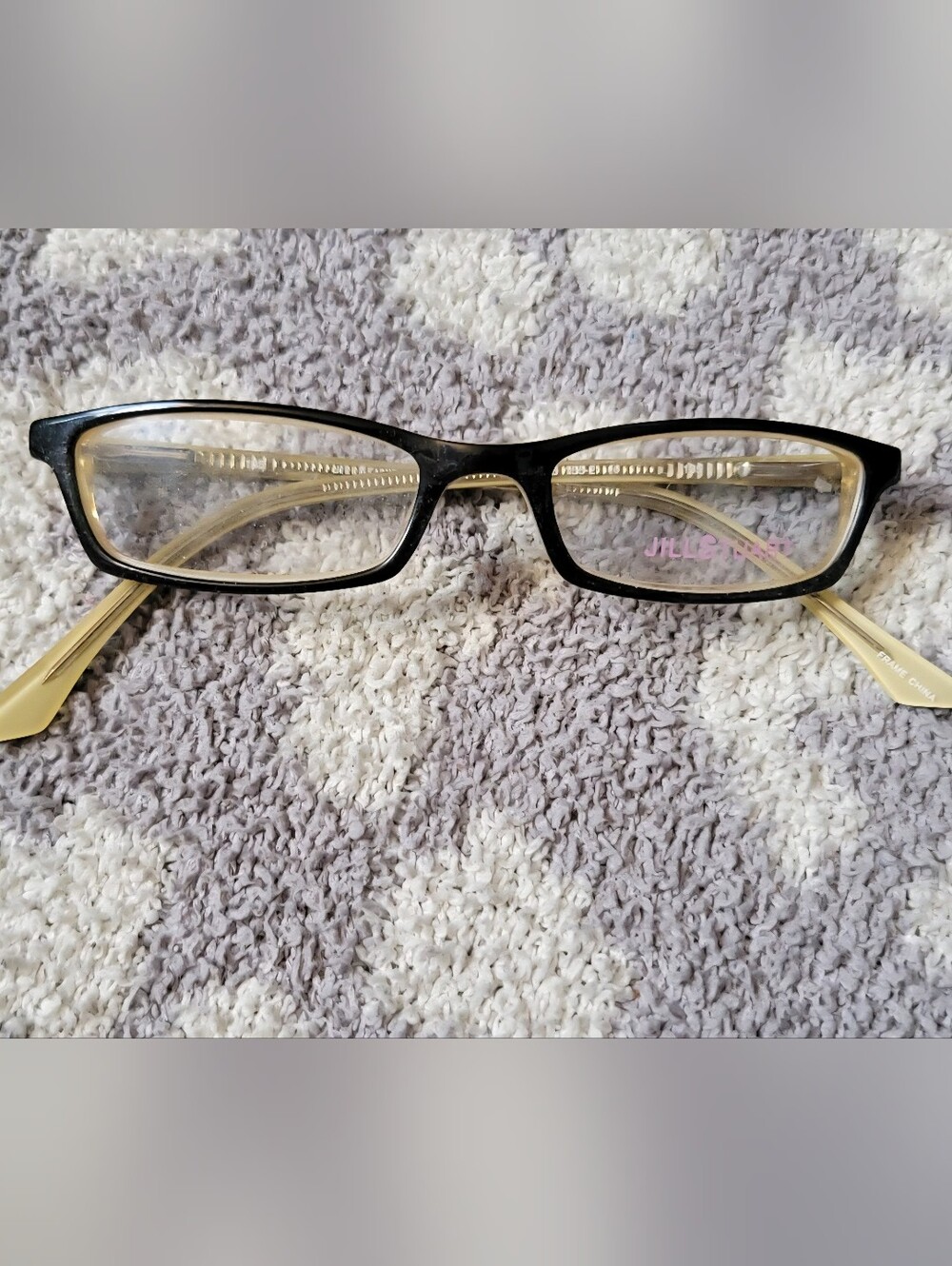 Jill Stuart Black Cream Rectangular Eyeglass Frames New